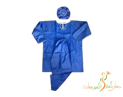 ست لباس بیمار (گان، کلاه، شلوار) شامل گان پشت باز